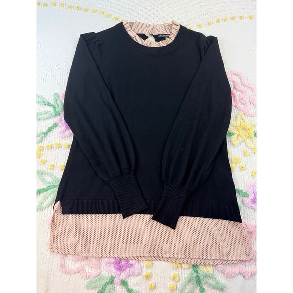 Adrianna Papell Black Pink Polka Dot Layered Sweater Size S - Picture 3 of 12